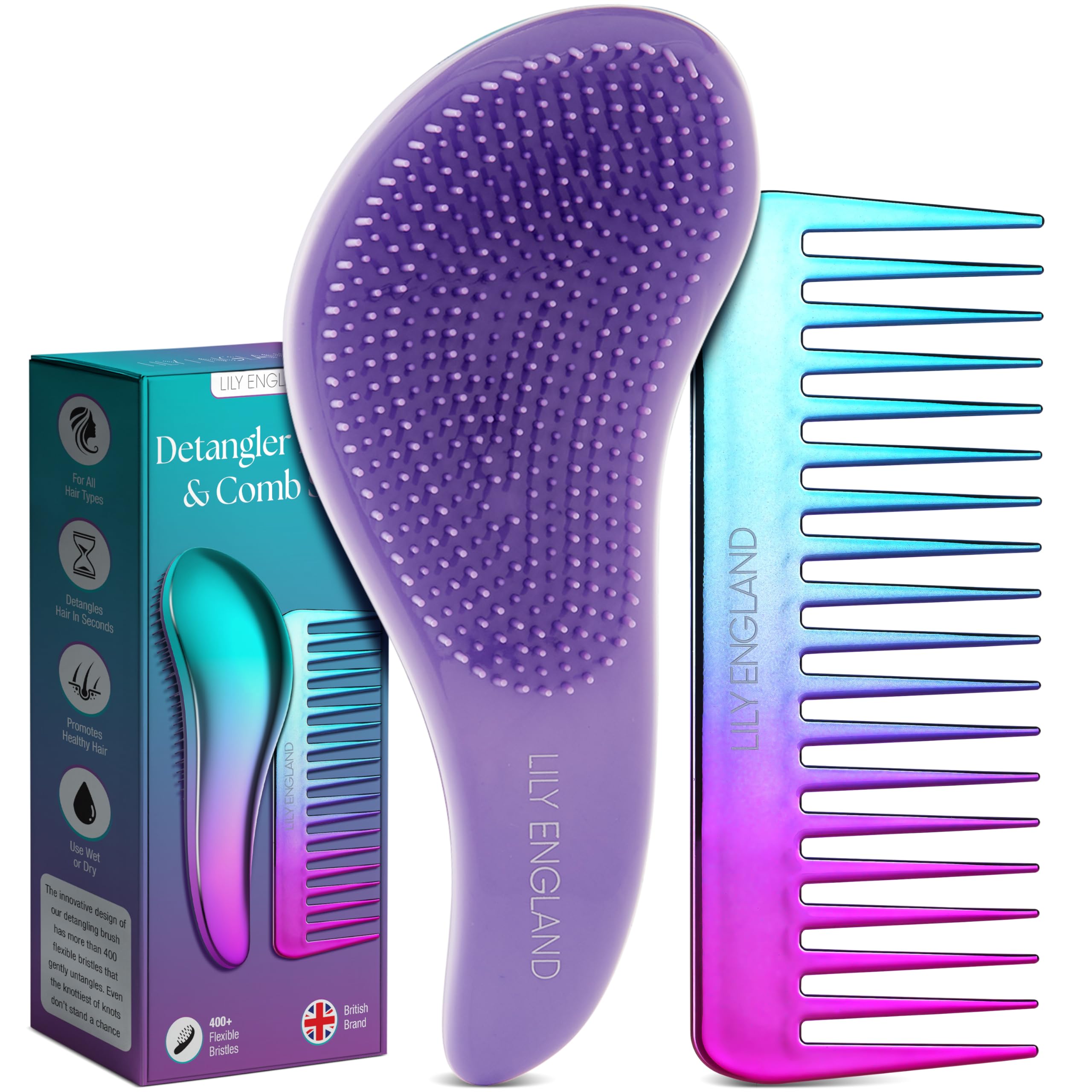 Lily England Detangler Brush wide-tooth for effortless detangling and gentle glide