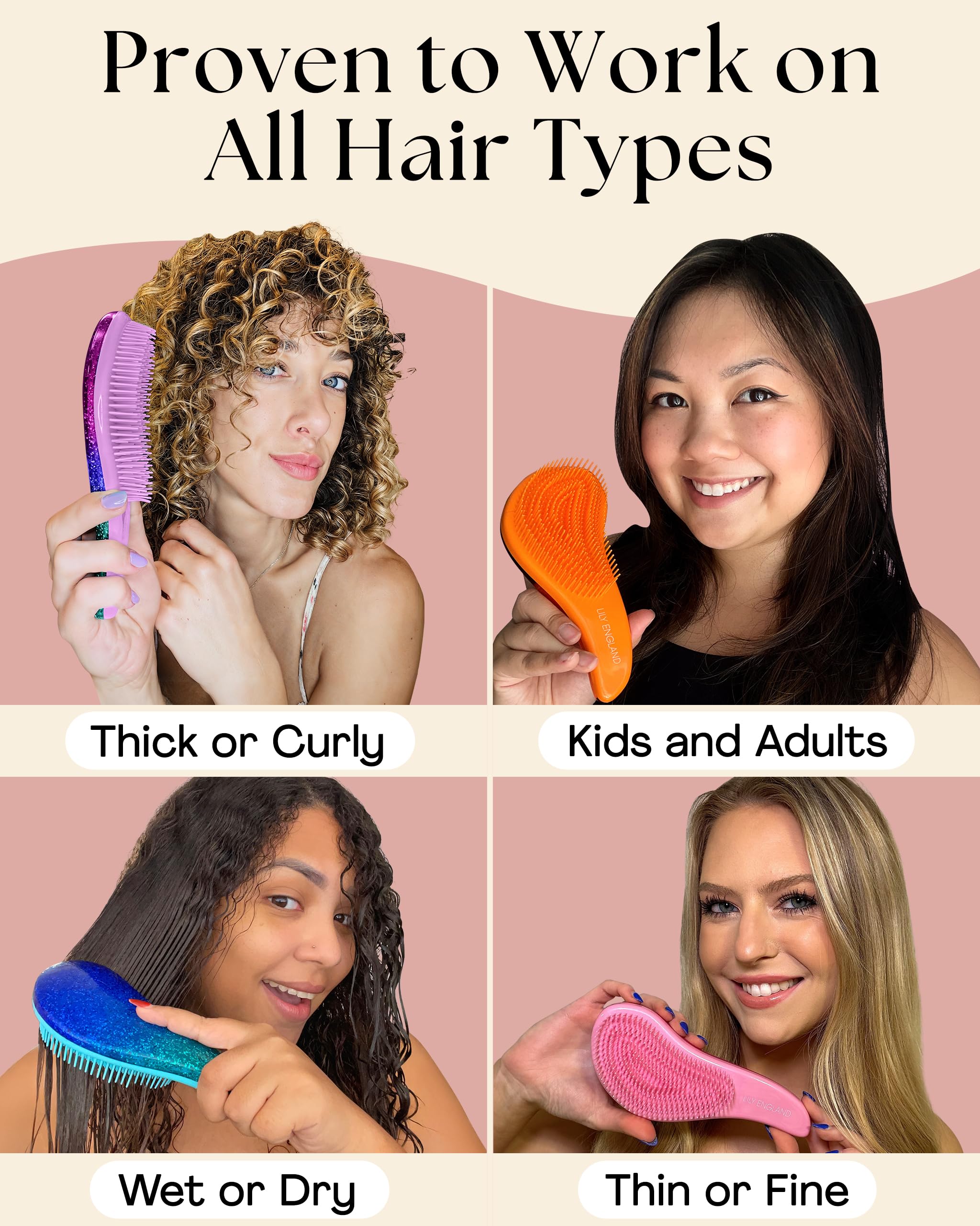 Lily England hairbrush suited for thick, curly, straight, or natural hair