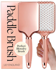 Lily England paddle hair brush with rose gold finish detangles smoothly