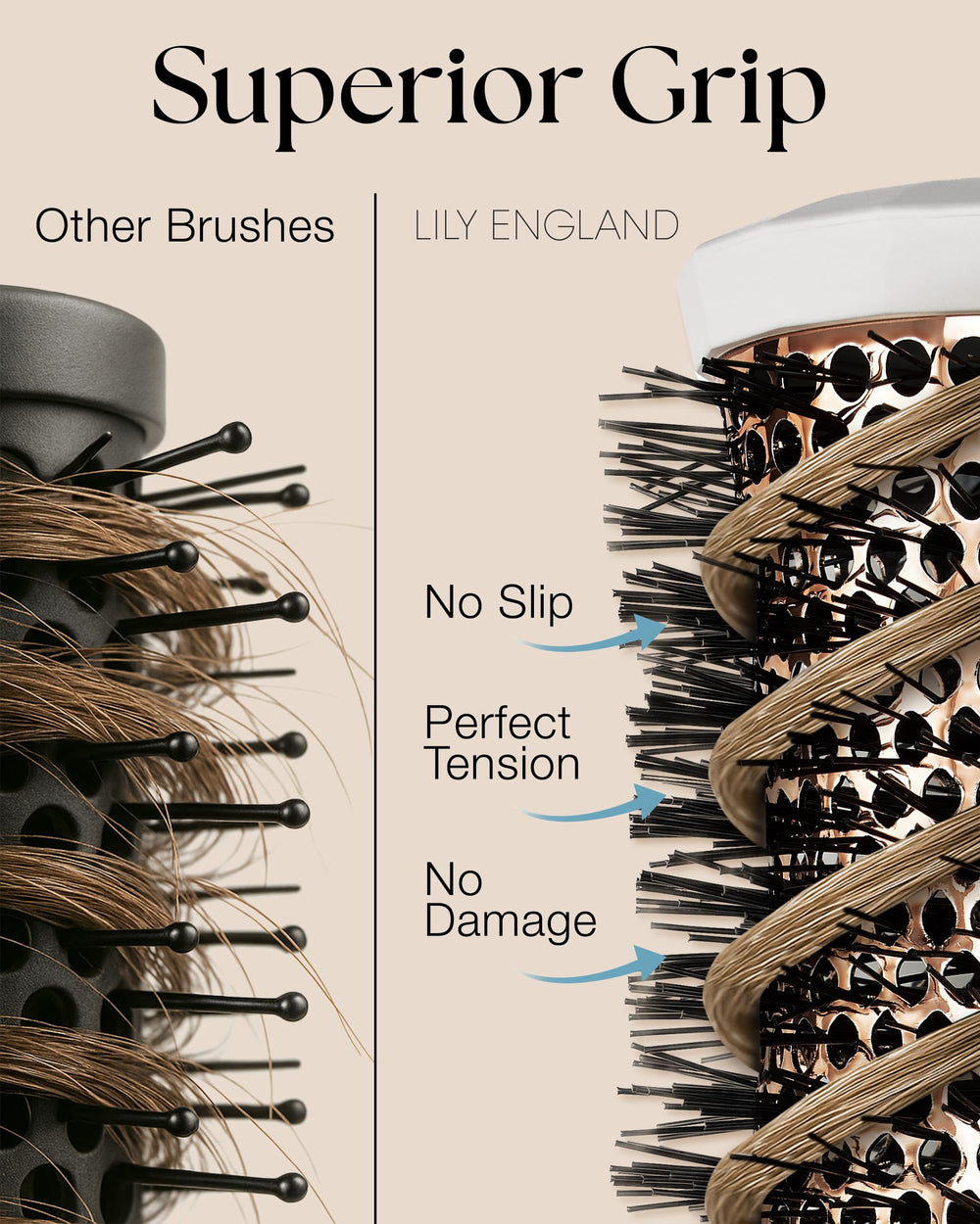 Lily England round brush large 76mm for full-bodied styling and even heat distribution