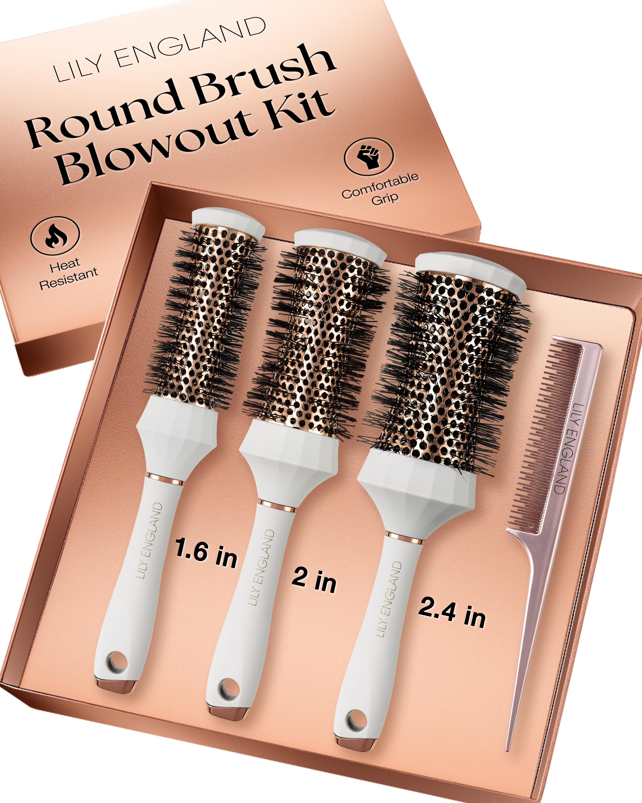 Lily England round brush set 4-piece in gift box for versatile styling