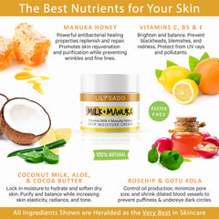 LILY SADO Milk+Manuka jar shows rich cream for nourishing moisture