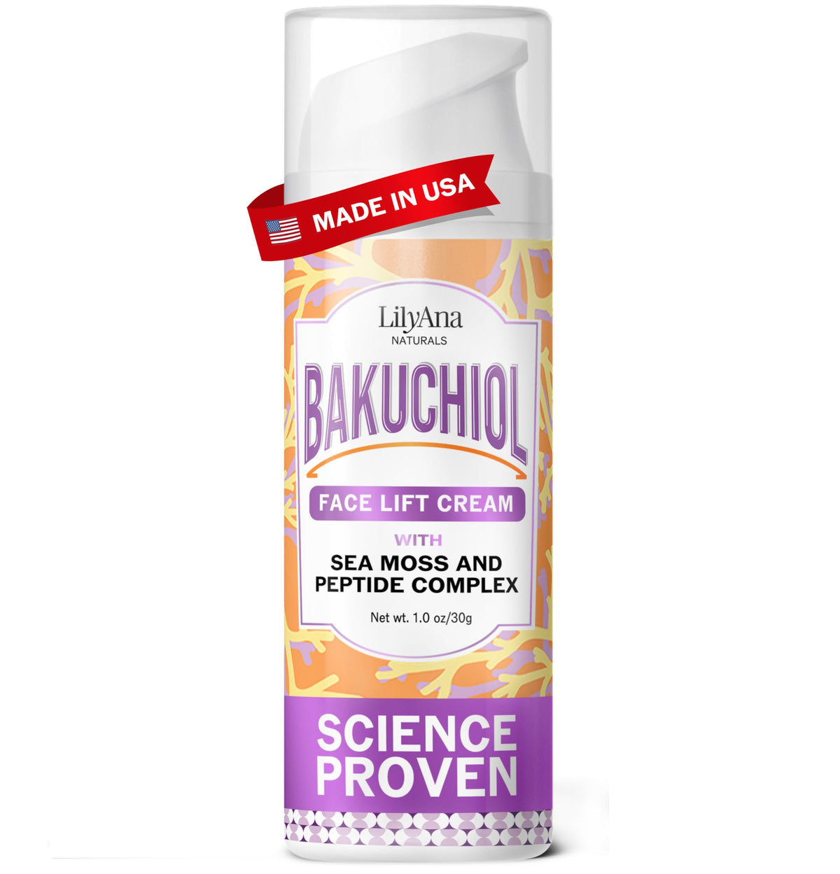 LilyAna Naturals Bakuchiol crema rostro en frasco que ayuda a la firmeza de la piel