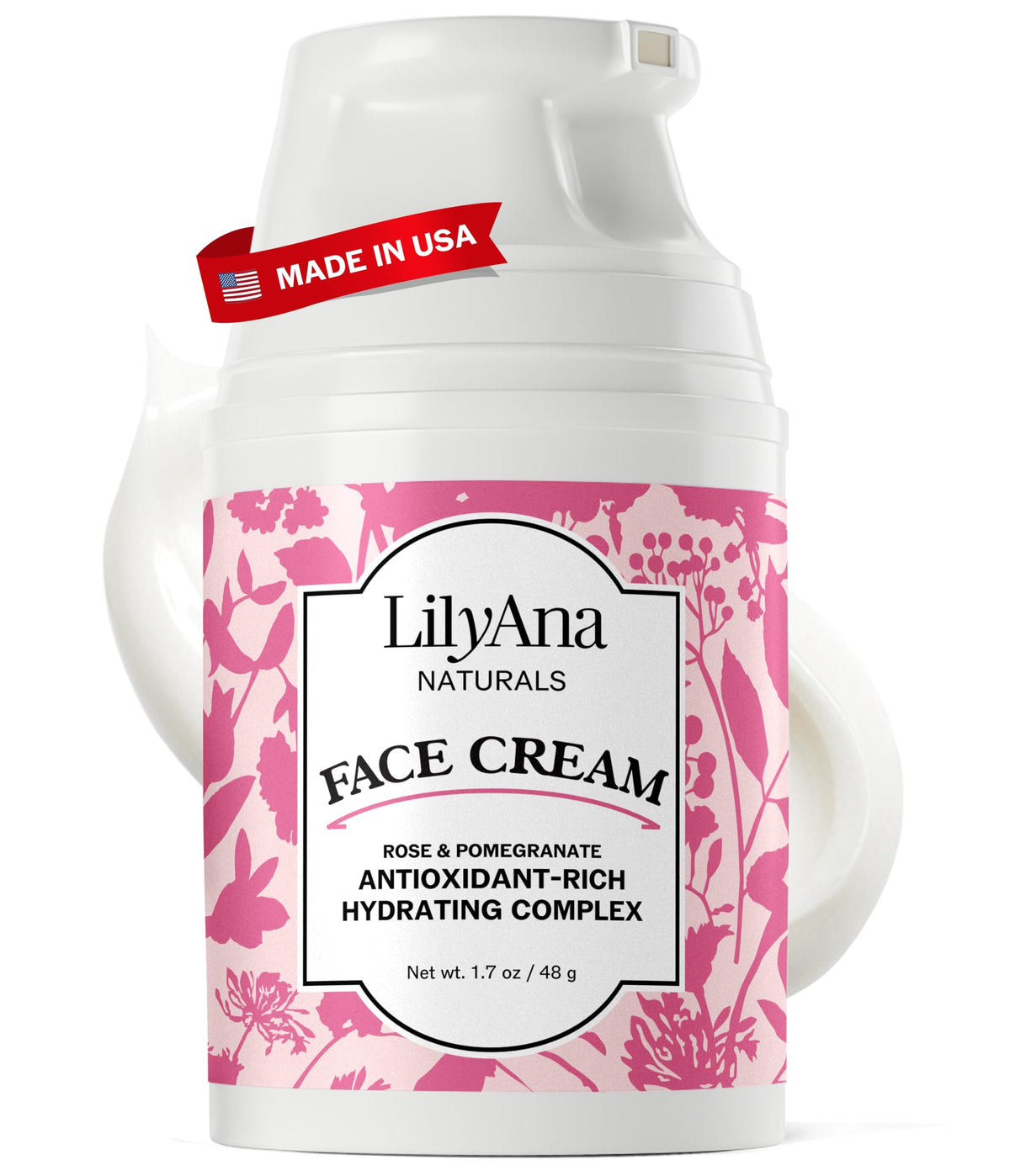 LilyAna Naturals moisturizer bottle provides daily hydration for dry skin.