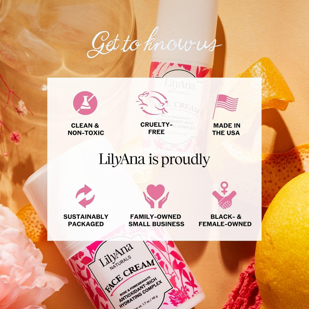 LilyAna Naturals packaging box emphasizes vegan, clean formula and US-made quality.
