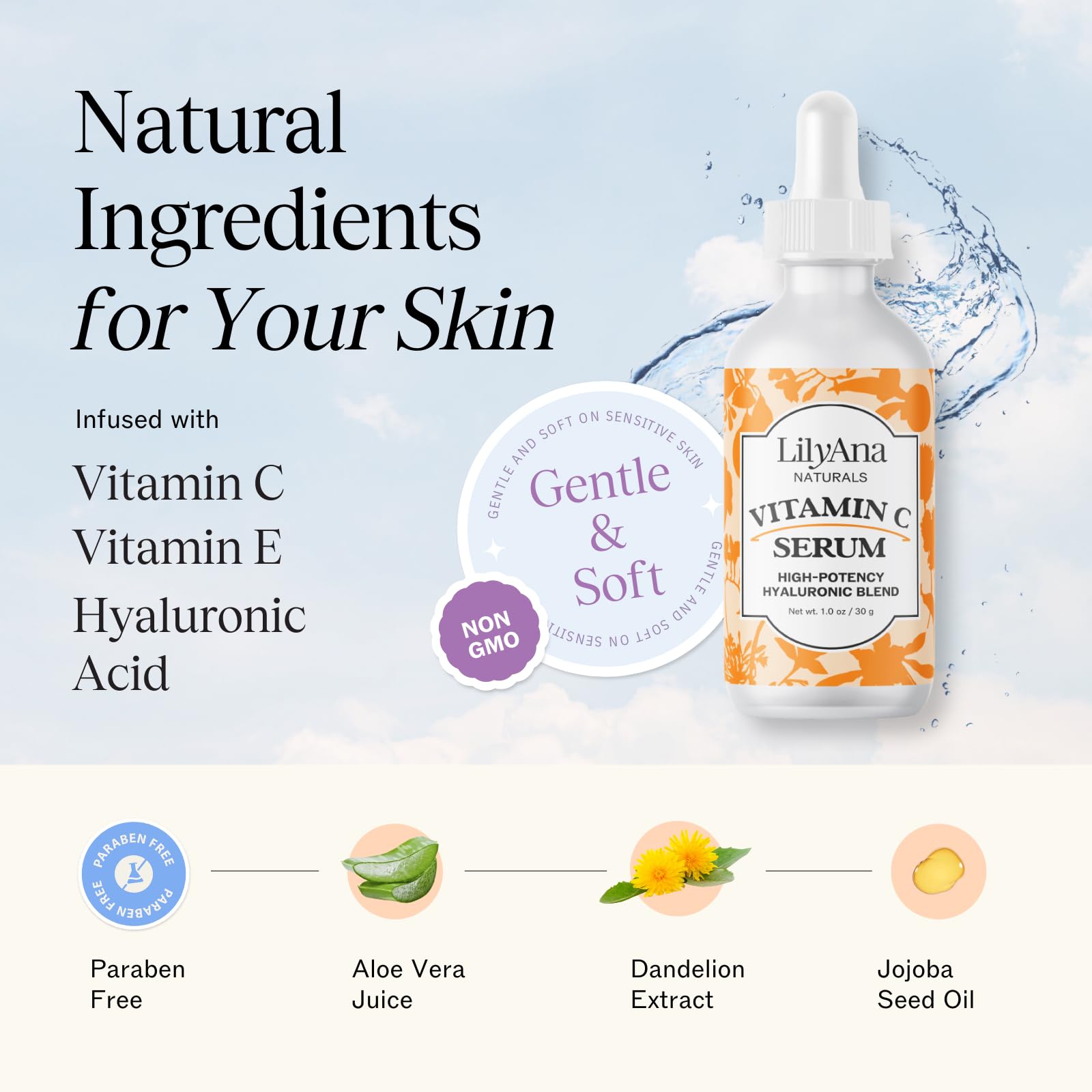 LilyAna Naturals Serum Vitamina C con pipeta, aplicación precisa y rápida absorción.