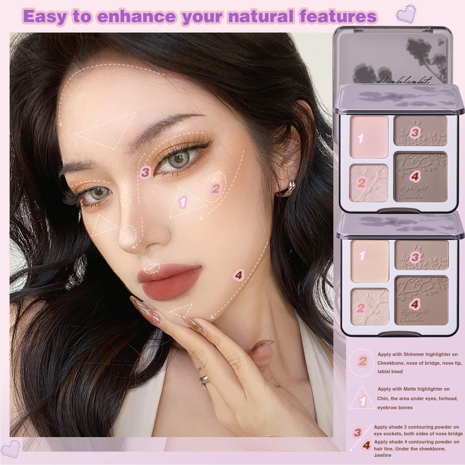 Sombras mate y brillo para mayor dimensión y juego de luces.
