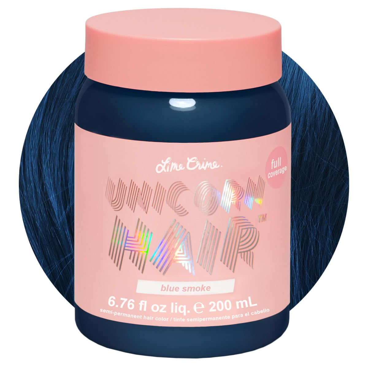 Lime Crime Blue Smoke packaging highlights vegan, damage-free color for home use.