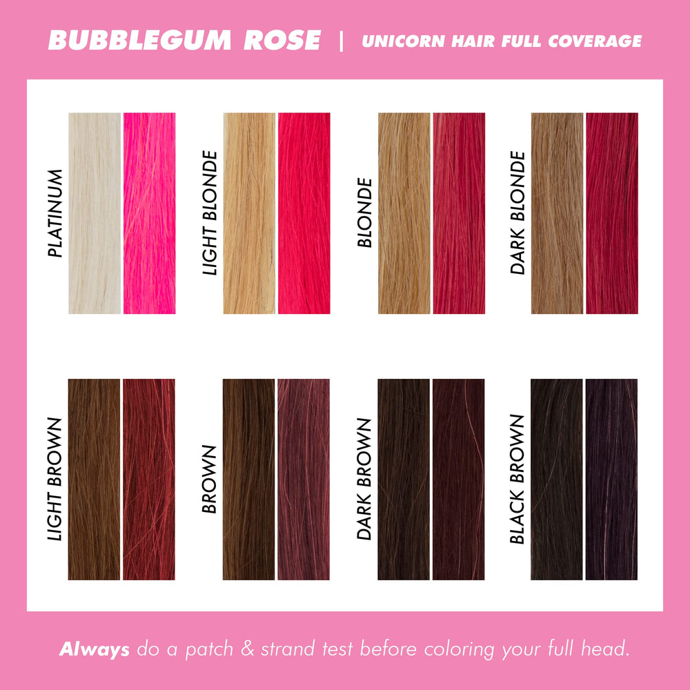 Lime Crime Bubblegum Rose on platinum hair reveals a vivid tint.