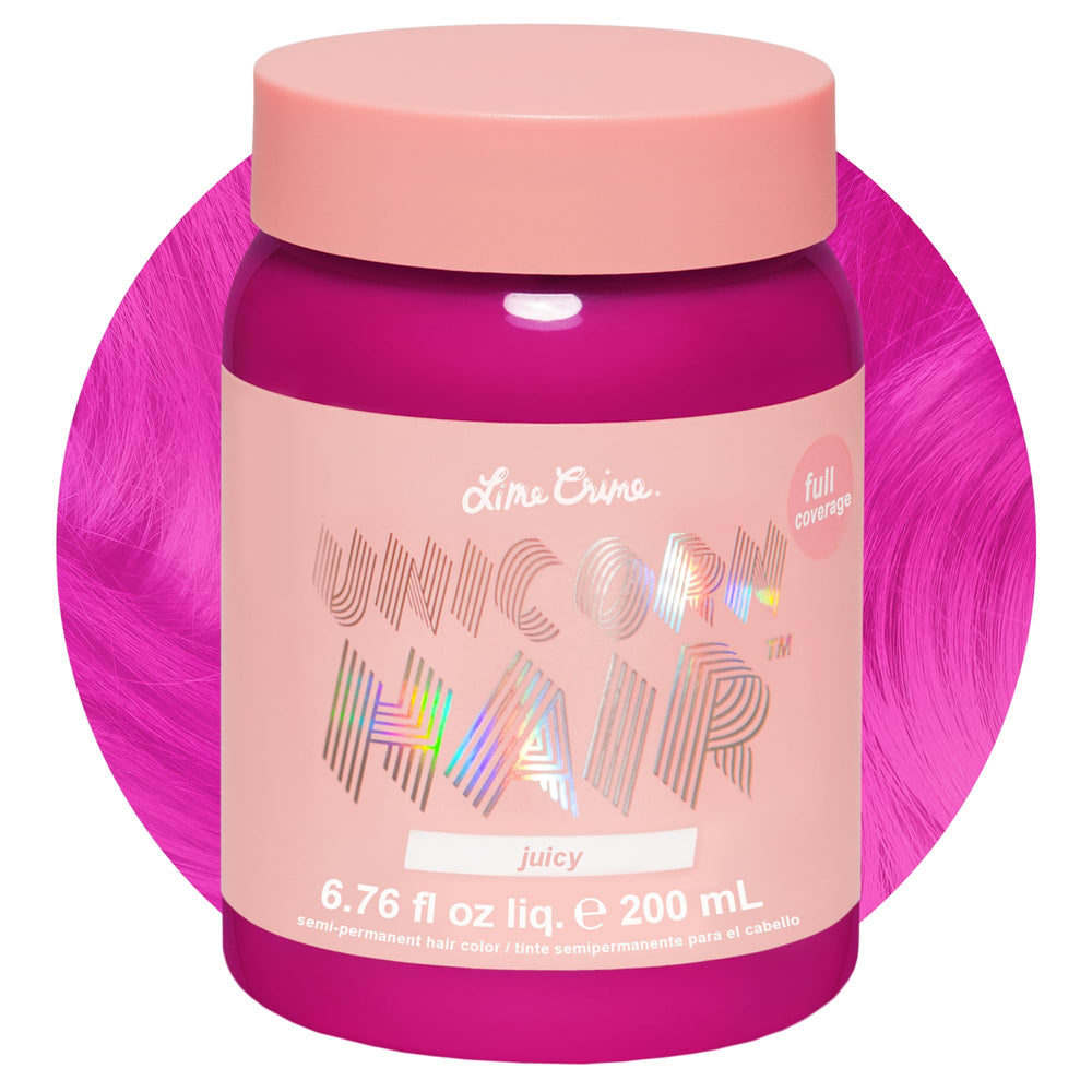 Lime Crime Juicy dye bottle with vibrant semi-permanent color for bold looks.