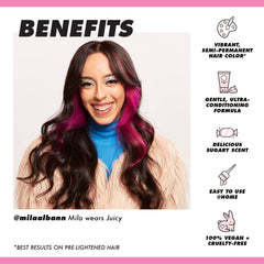 Lime Crime Juicy dye on pre-lightened hair for intense color deposit.