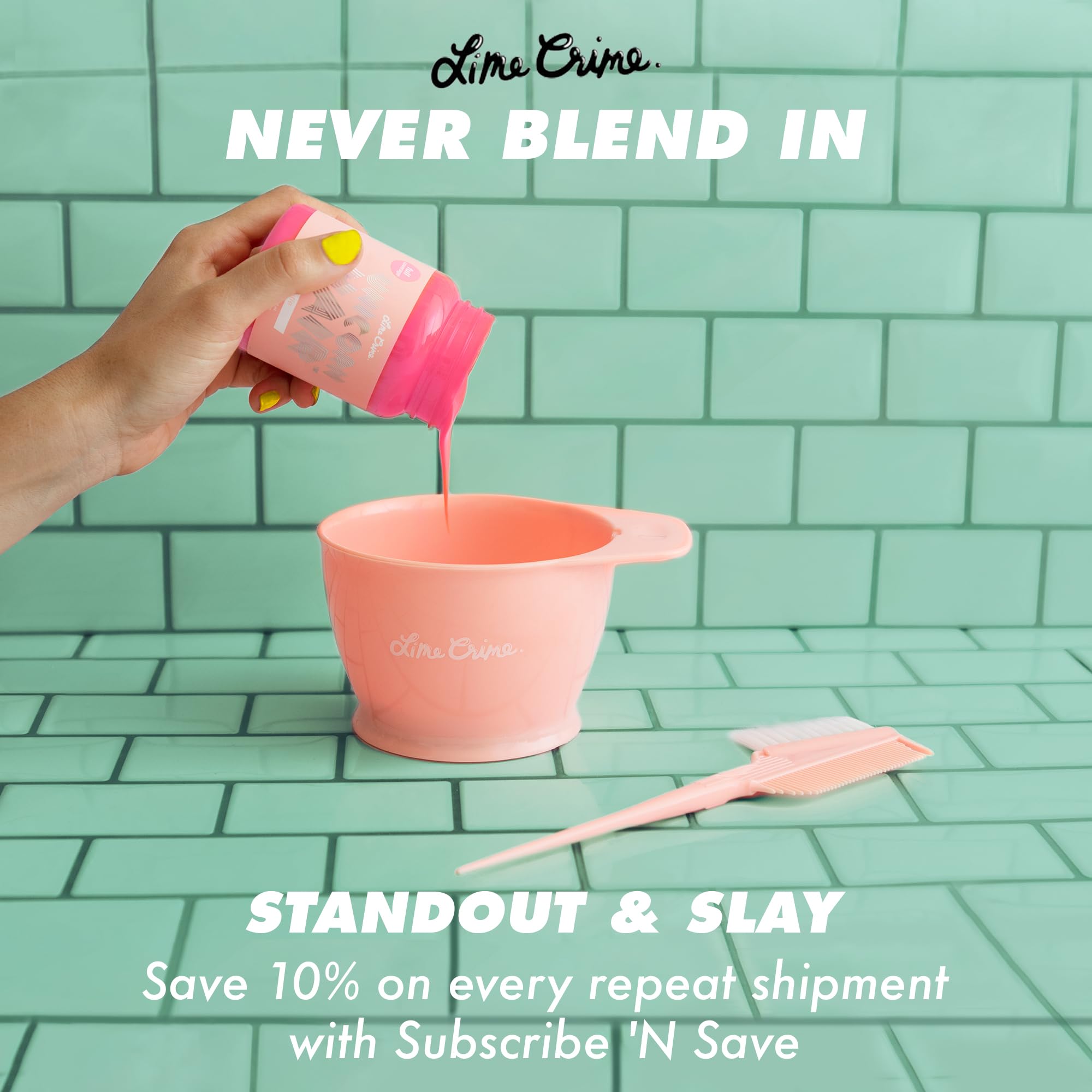 Lime Crime Juicy dye tub and cap prepared for coloring at home.