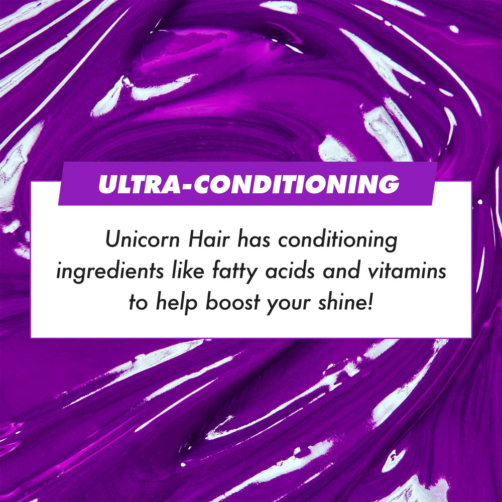 Lime Crime Pony Unicorn Hair Dye after-color glow shows lasting vibrancy and moisture.