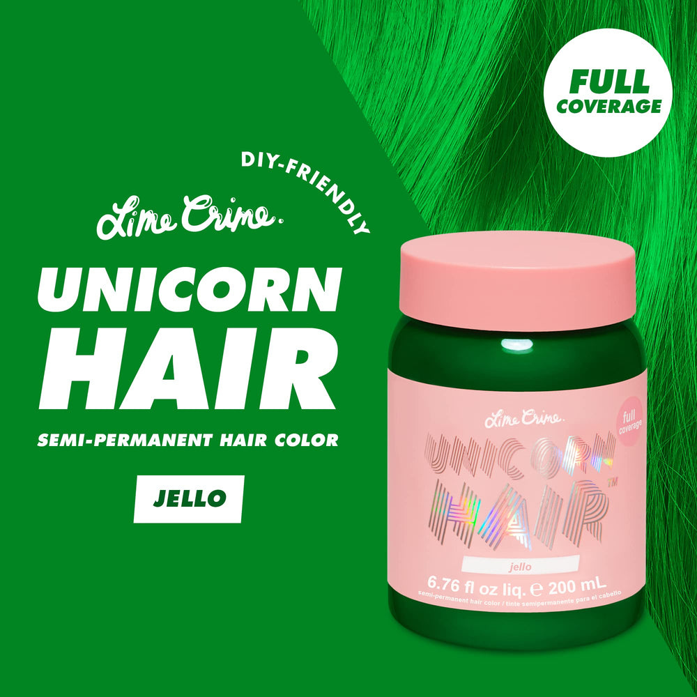 Lime Crime Unicorn Hair Dye Jello swatch reveals saturated tropical green