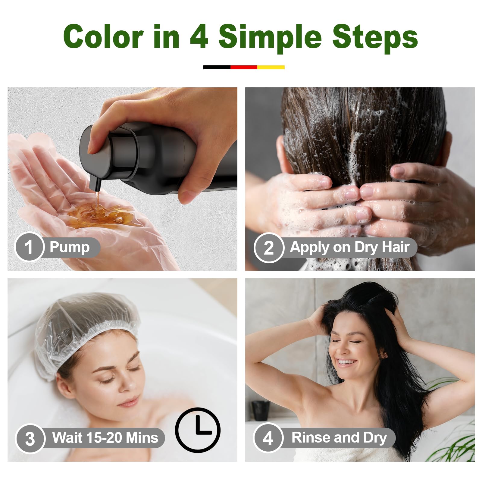 Limer Hair Dye Shampoo Natural Black gray coverage close-up on hair