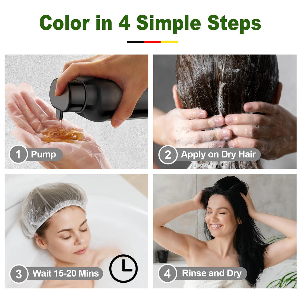 Limer Hair Dye Shampoo Natural Black gray coverage close-up on hair
