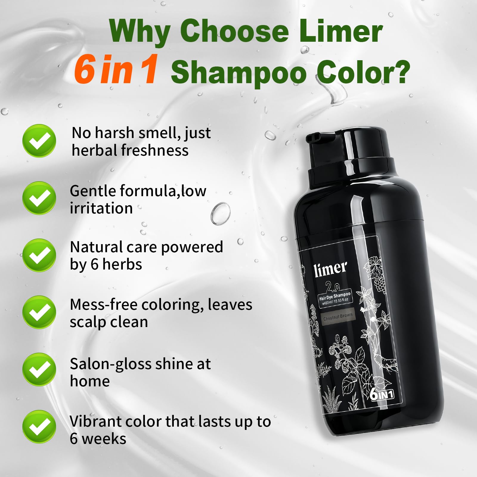 Limer Hair Dye Shampoo Natural Black rinse and dry for soft, shiny hair