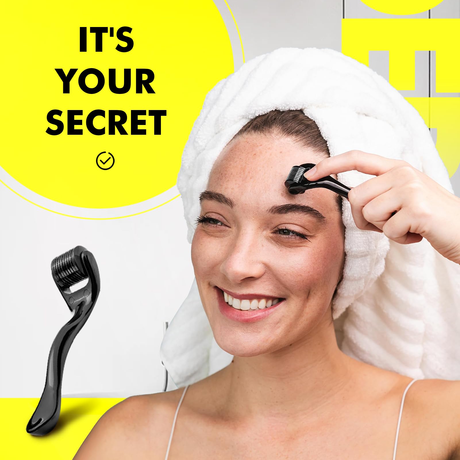 Linduray Skincare roller with ergonomic handle fits comfortable at-home use.
