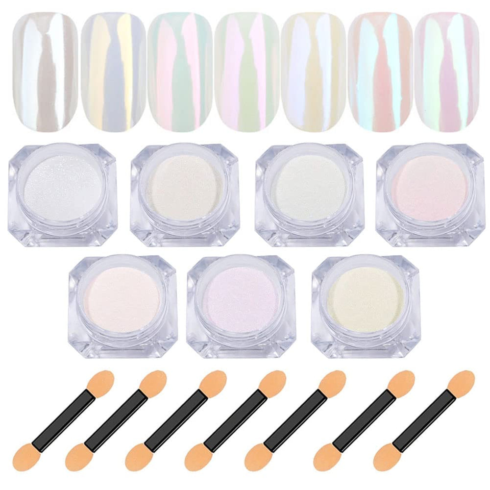 Lingyun polvo cromado 7 colores para uñas, acabado brillante y duradero