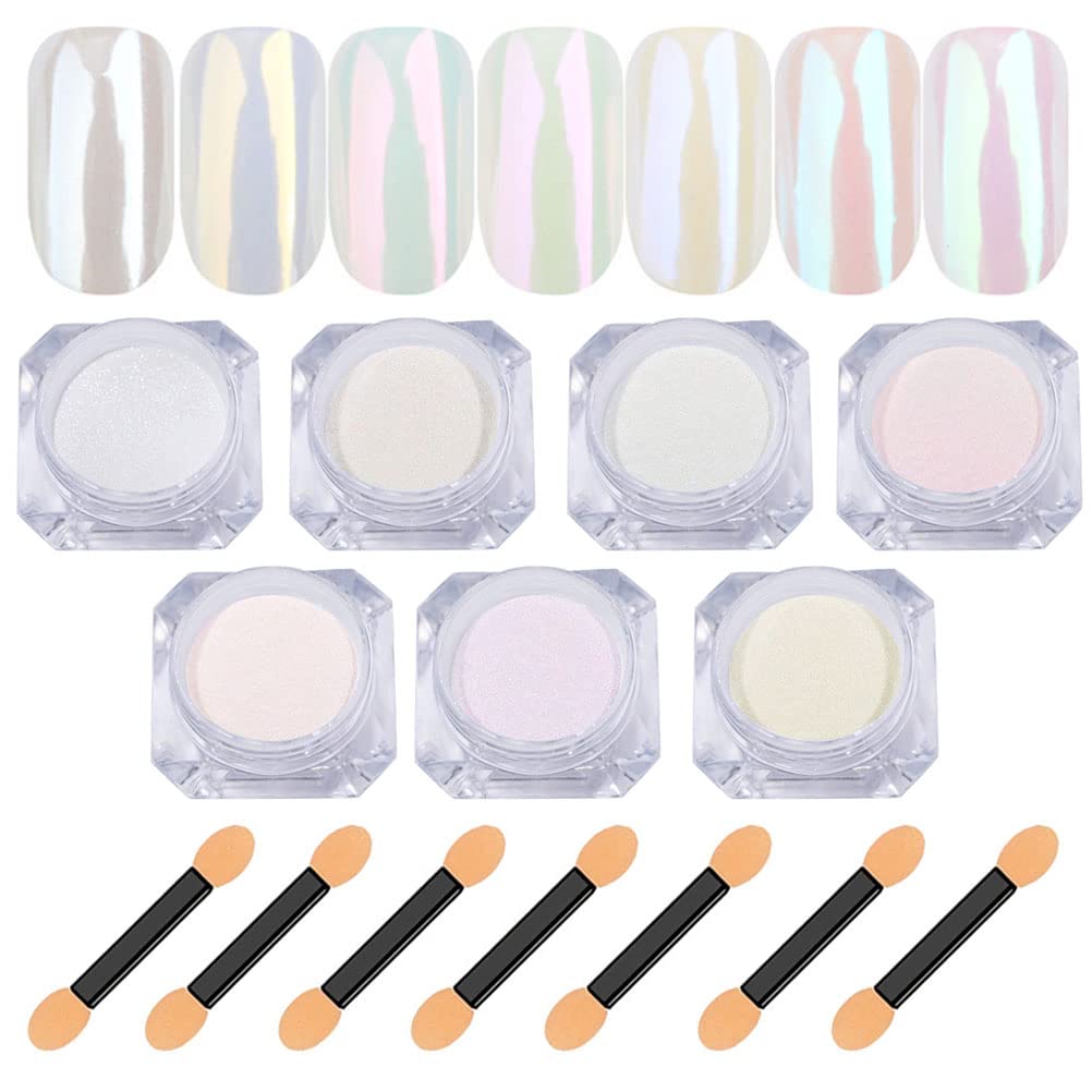 Lingyun polvo cromado 7 colores para uñas, acabado brillante y duradero