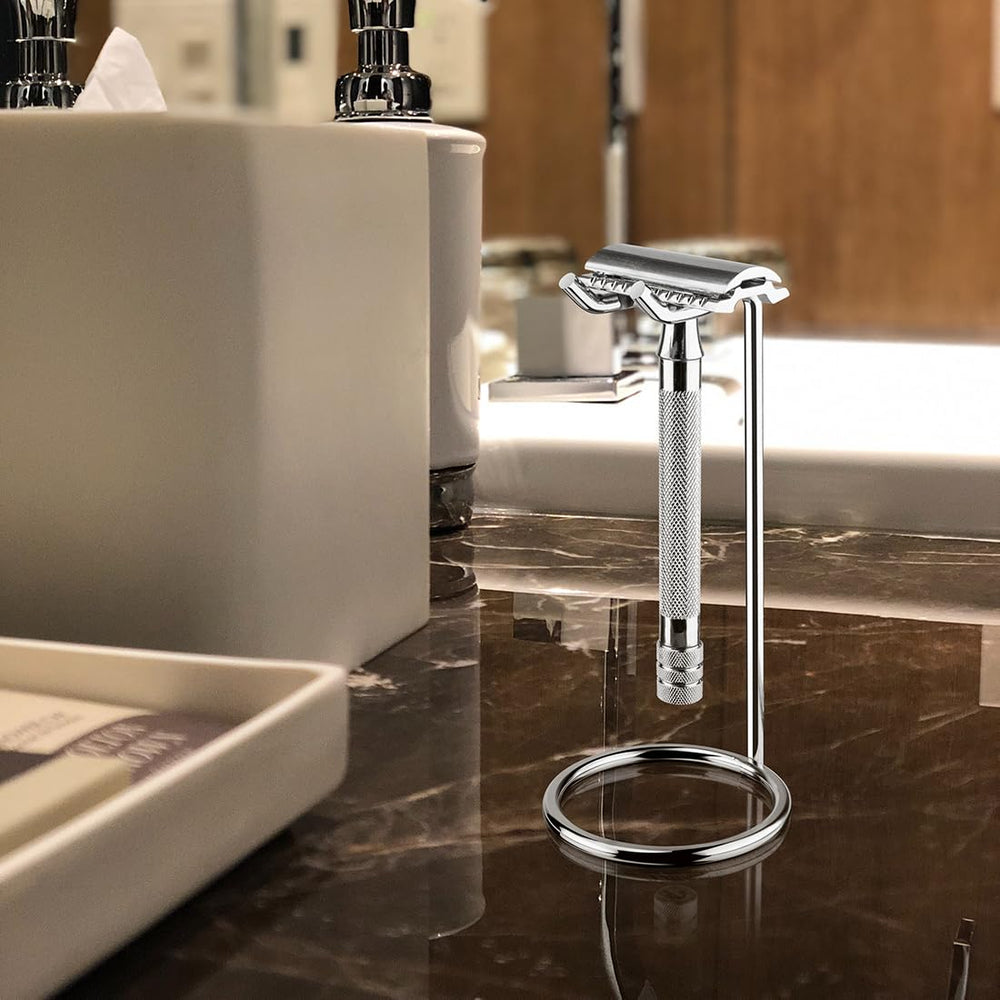Linkidea razor stand on bathroom counter keeping area neat and accessible
