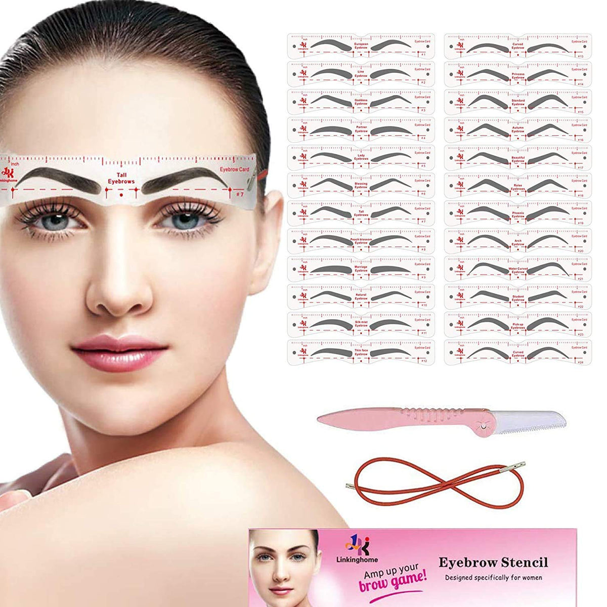 Linkinghome eyebrow stencil kit front view for quick, precise brow shaping