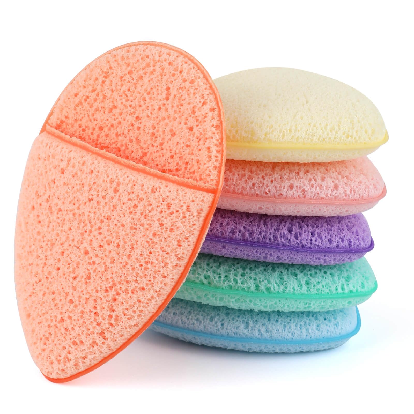 Linyumuxiang 6-pcs facial sponges set in bright colors for gentle cleansing