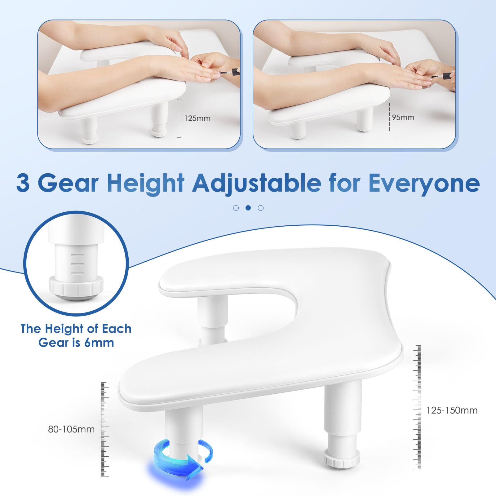 LIONVISION arm rest height-adjustment for front and rear brackets.