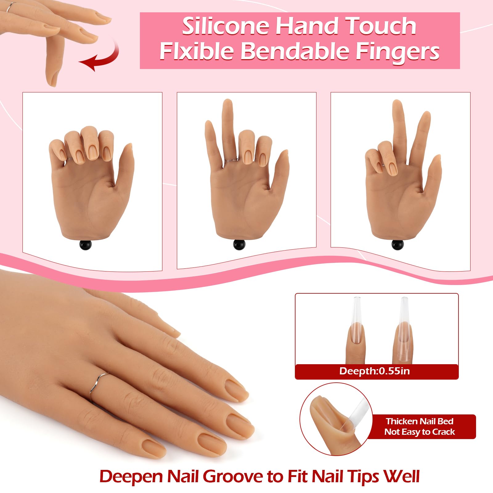 LIONVISON deep nail groove design helps secure tips during practice