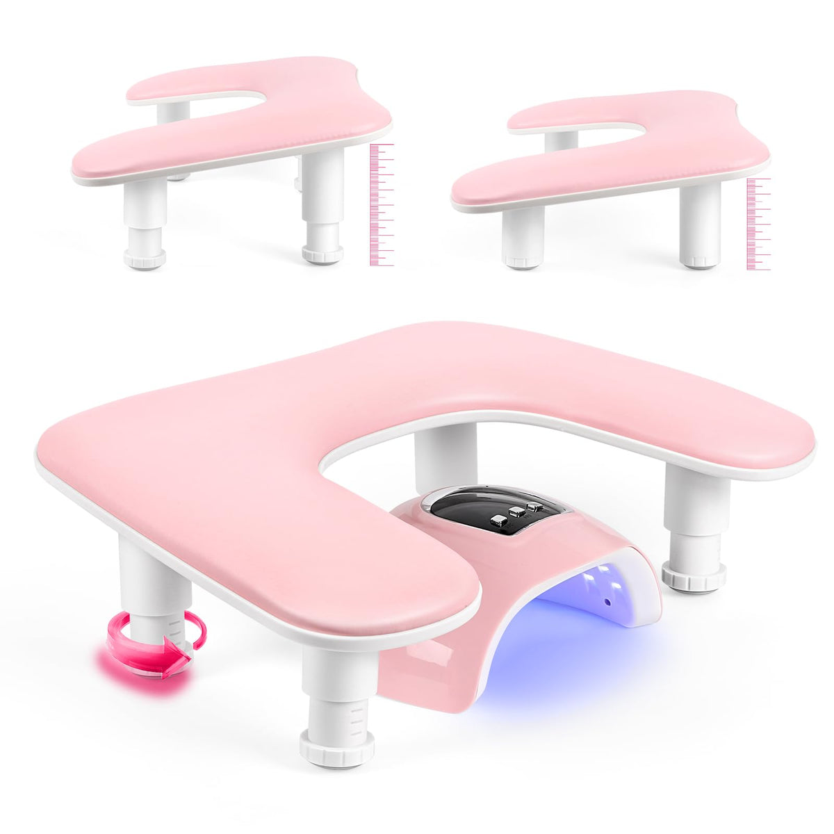 LIONVISON pink U-shaped manicure arm rest offers comfortable support for long manicures.