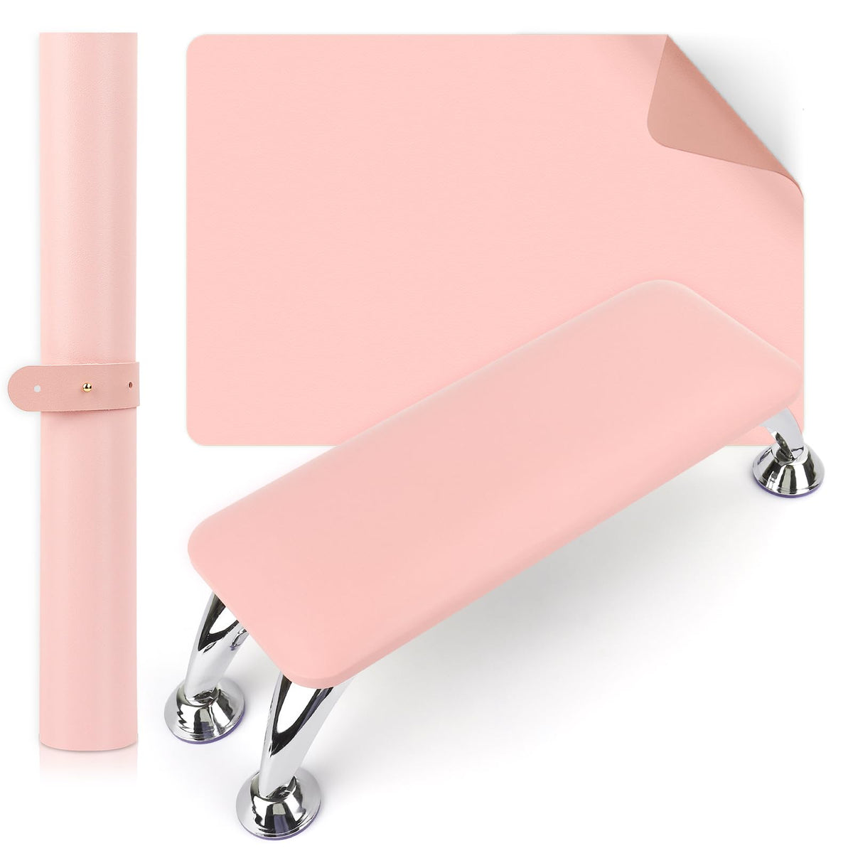 Lionvision Nail Arm Rest Pink with comfortable cushion for professional manicures.