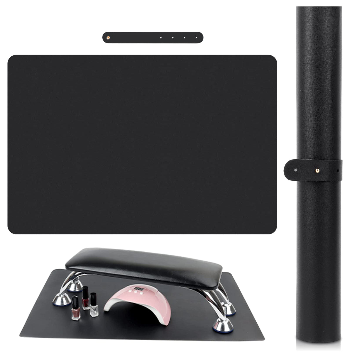 Lionvision nail table mat foldable black keeps workstation clean and professional.