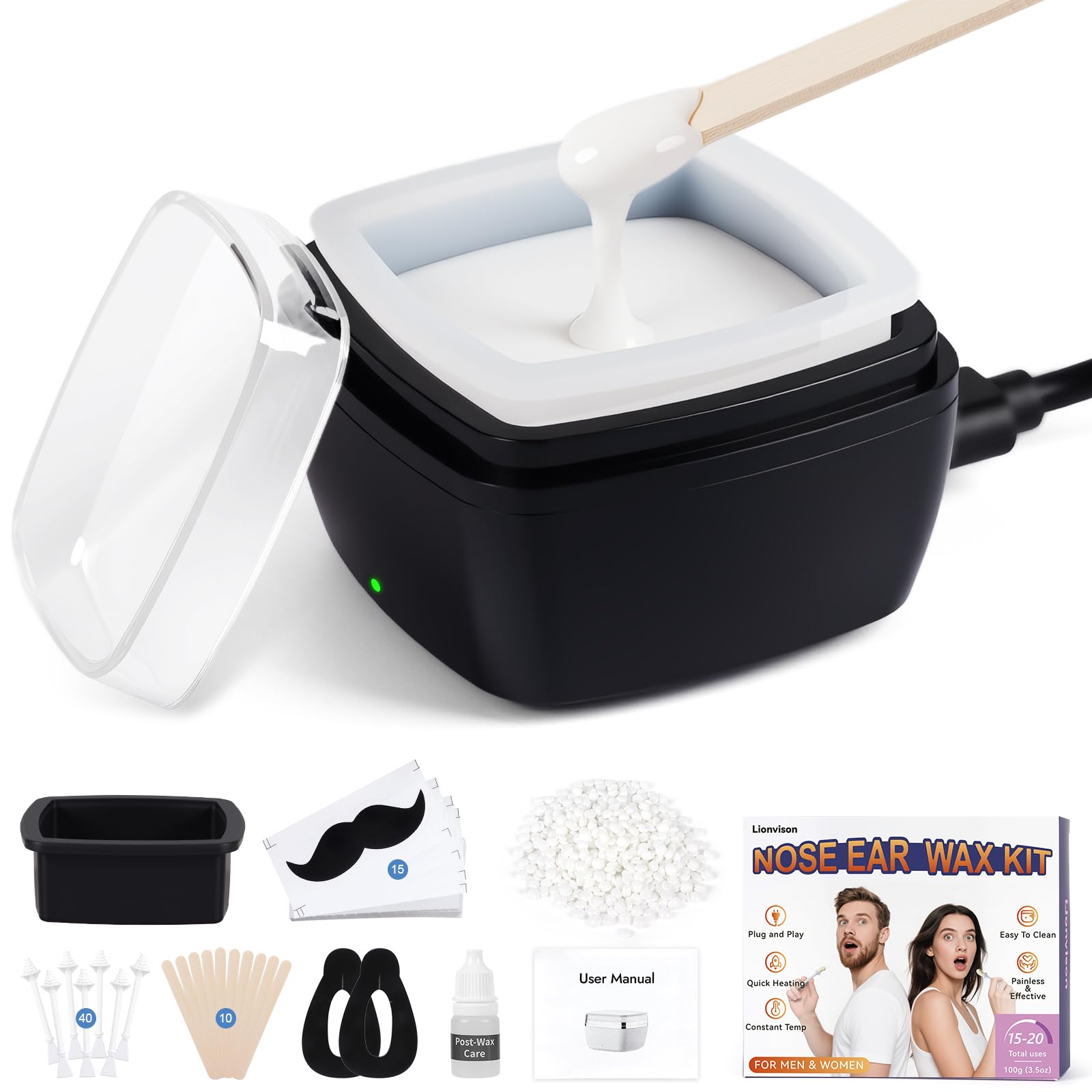 LIONVISON nose wax melter with precise heat control for painless removal.