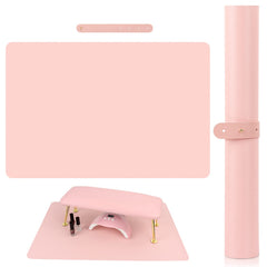 LIONVISION pink nail art table mat on a manicure table for a clean professional setup.