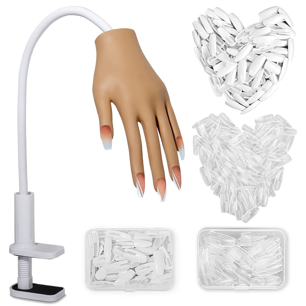 LIONVISION practice hand with locked nail tips for secure acrylic training.