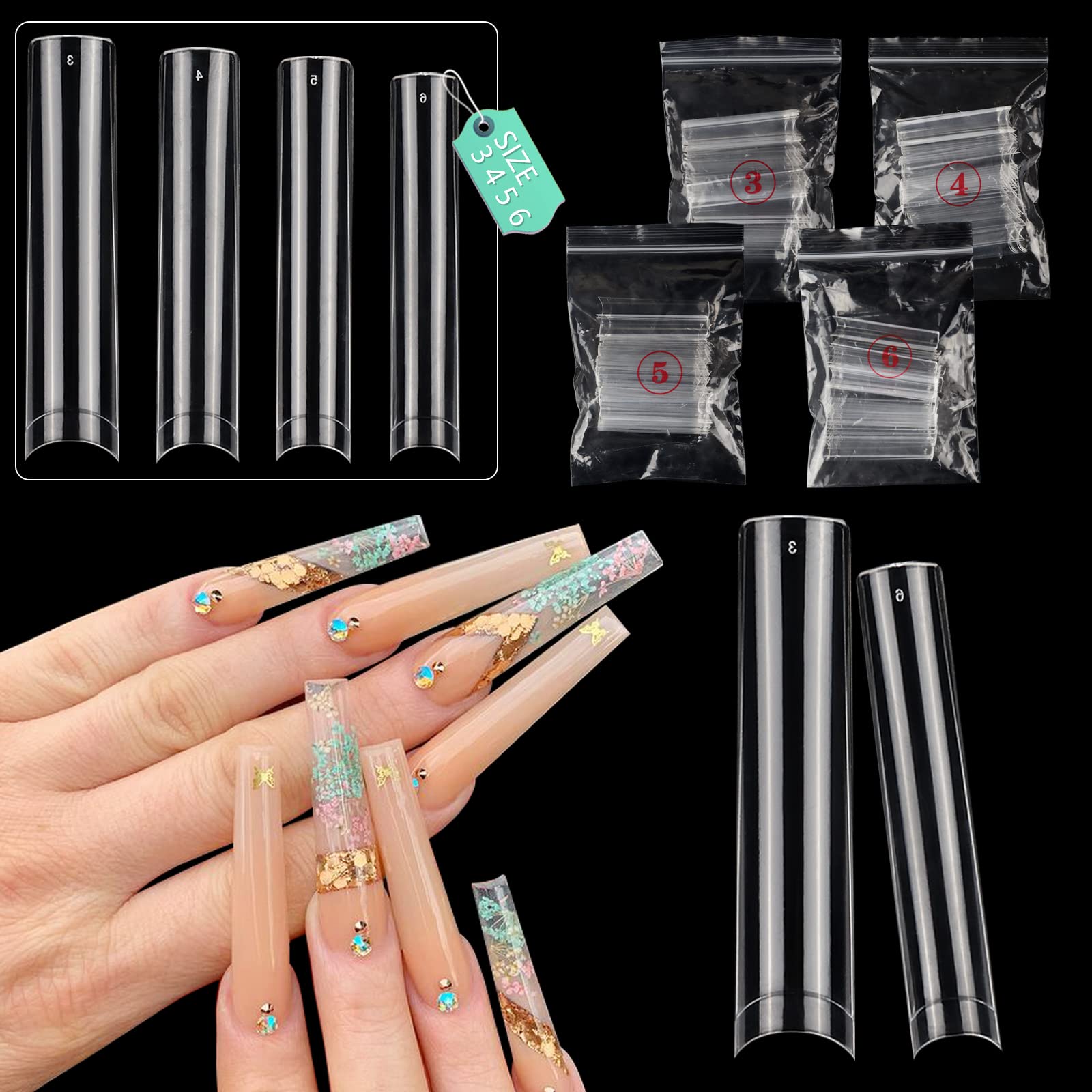 LionVision puntas de uñas XXL sin curva C, adhesión rápida y aspecto natural.