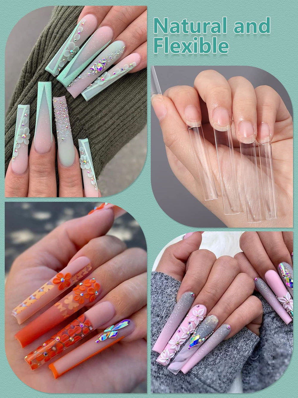 LIONVISION uñas acrílicas sin curva C, fáciles de pegar y lucir limpias.