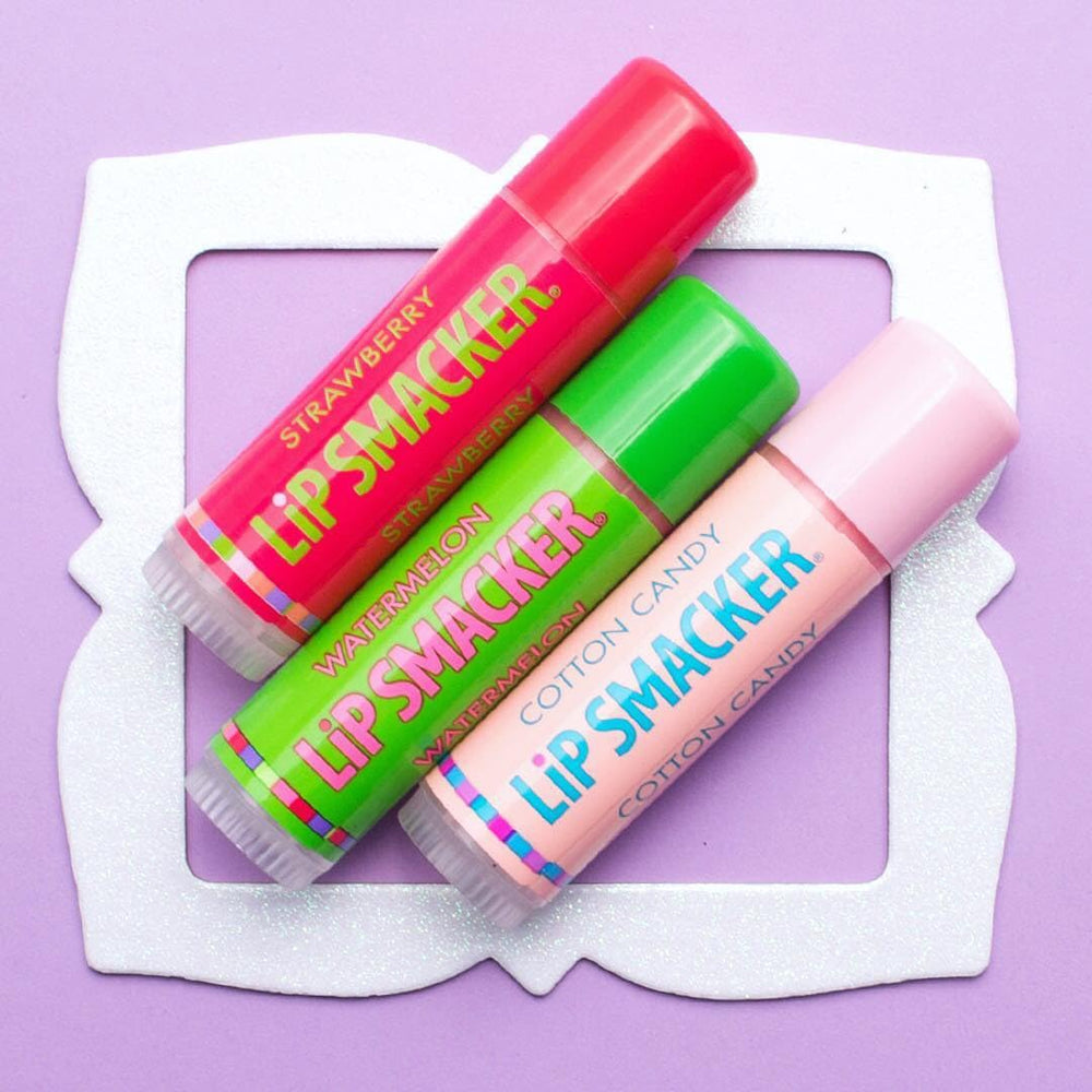 Close-up of balm application on lips with Lip Smacker hydration.