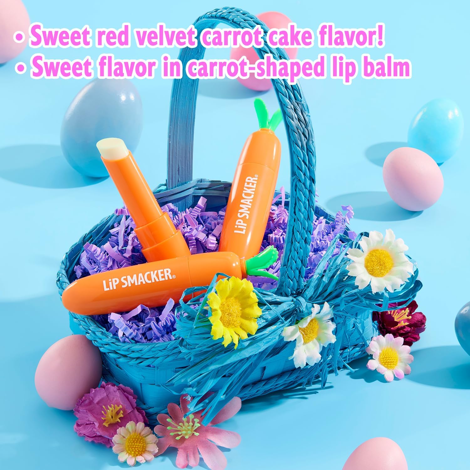 Lip Smacker carrot lip balm with carrot cake flavor delivers a sweet, creamy scent.