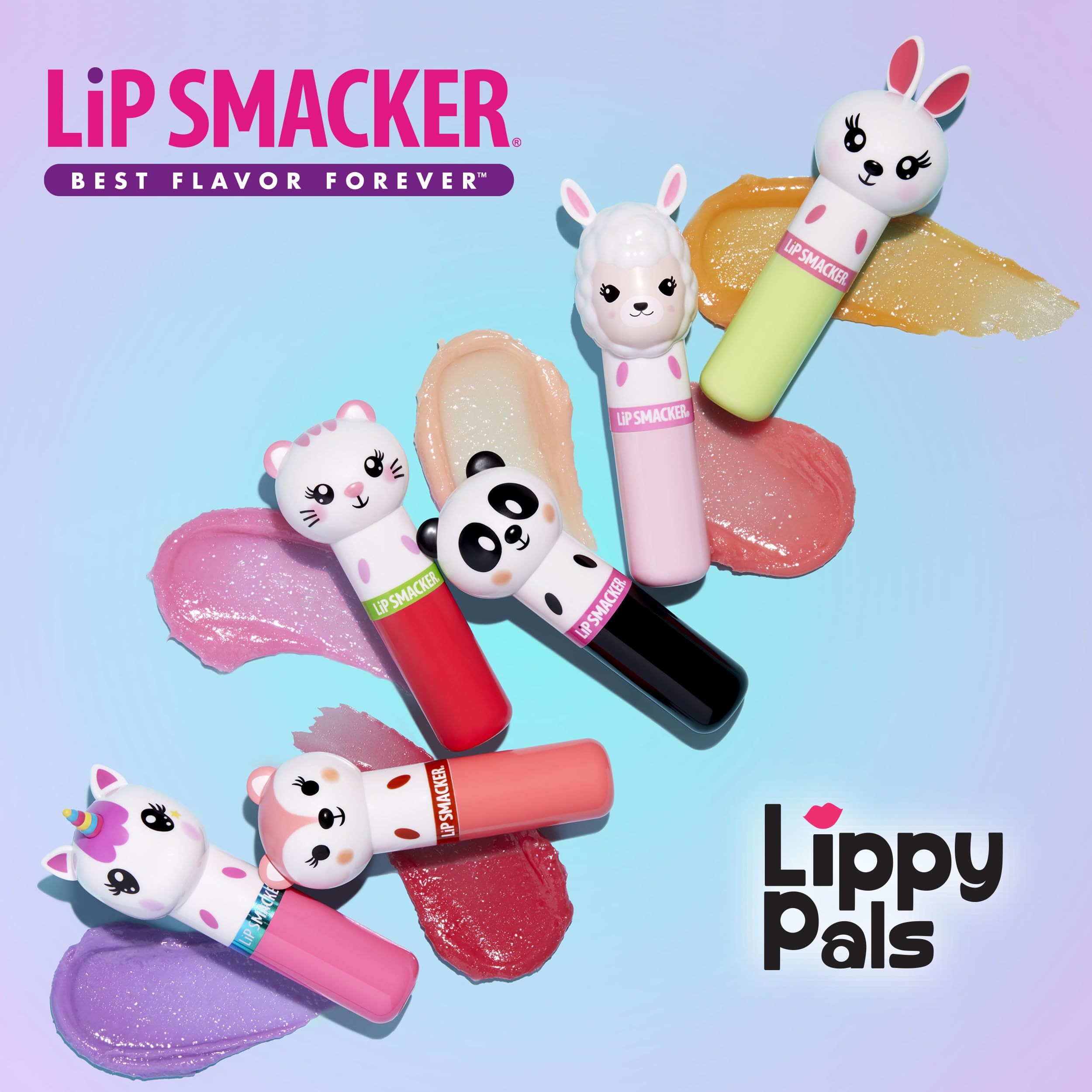 Colorful collection display showing Lip Smacker Lippy Pals ready for gifting.