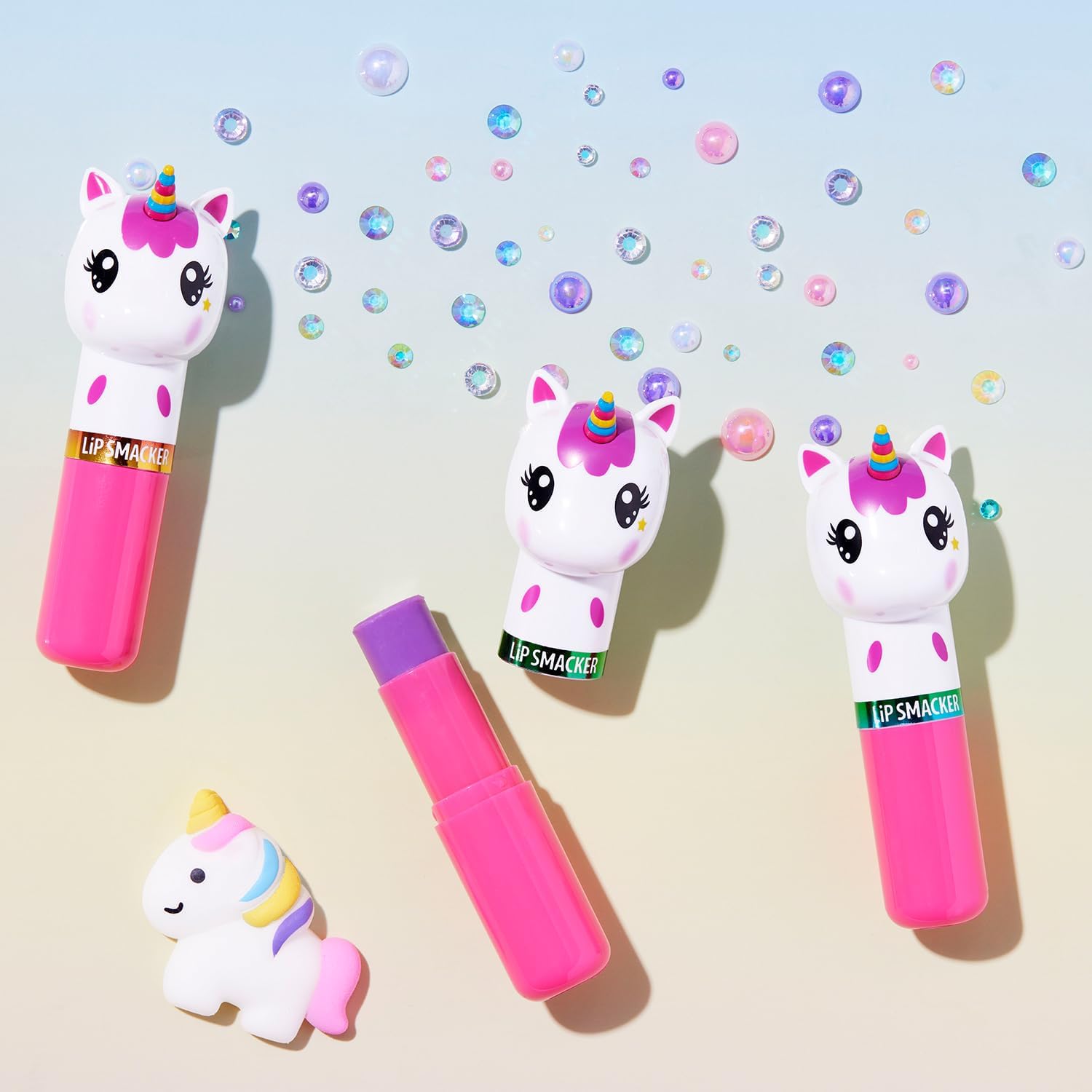 Application shot of Lip Smacker Lippy Pals unicorn balm.