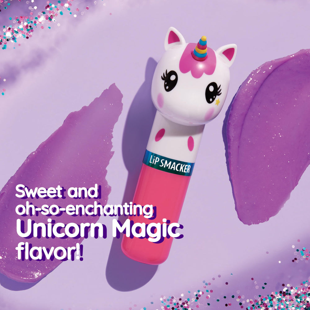 Close-up of Lip Smacker Lippy Pals unicorn packaging highlighting cute animal motif.