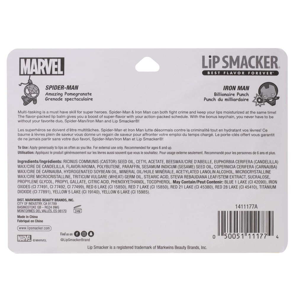 Empaque colorido Lip Smacker Marvel ideal para colección y regalo