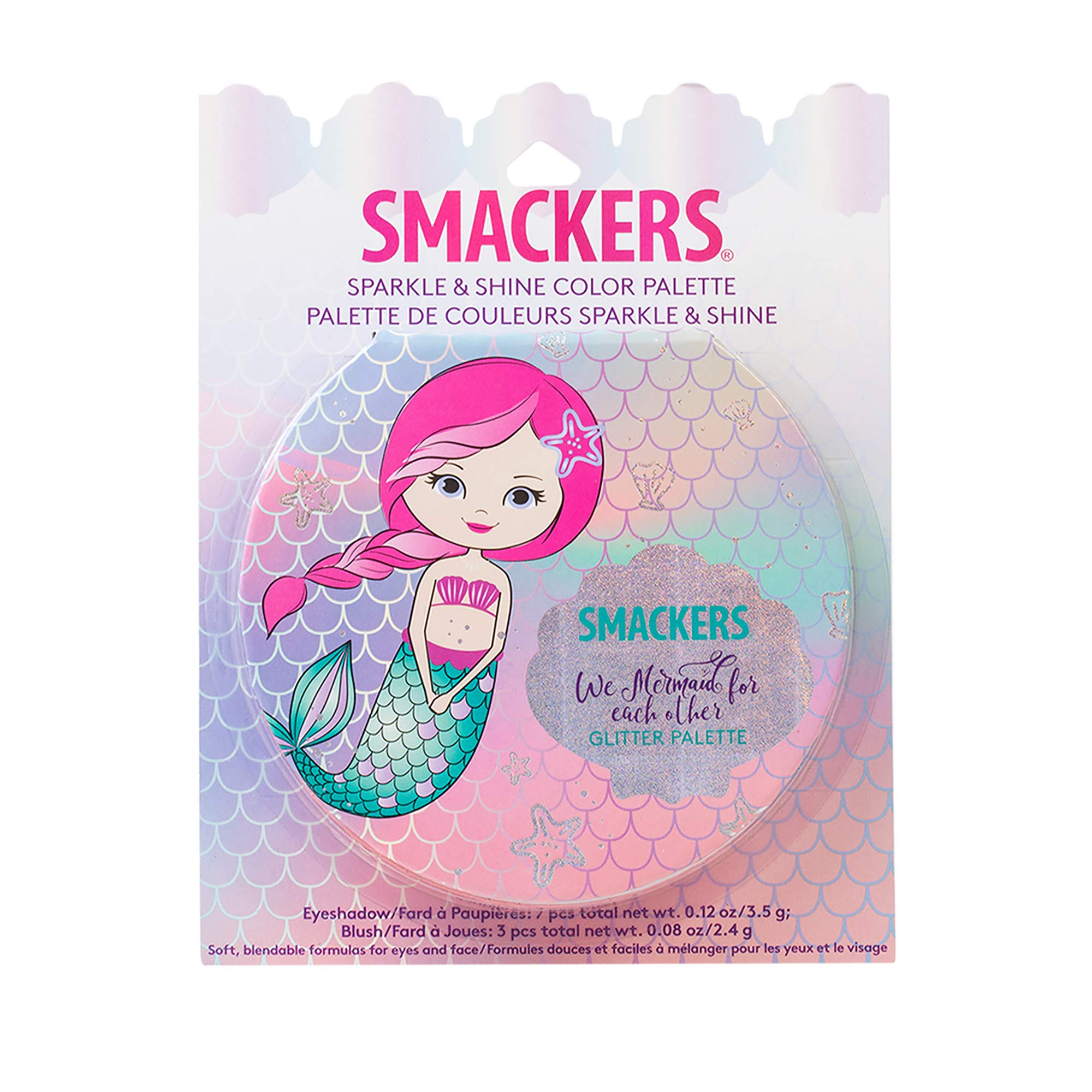 Lip Smacker Mermaid Palette highlighter pan adds radiant cheek glow.