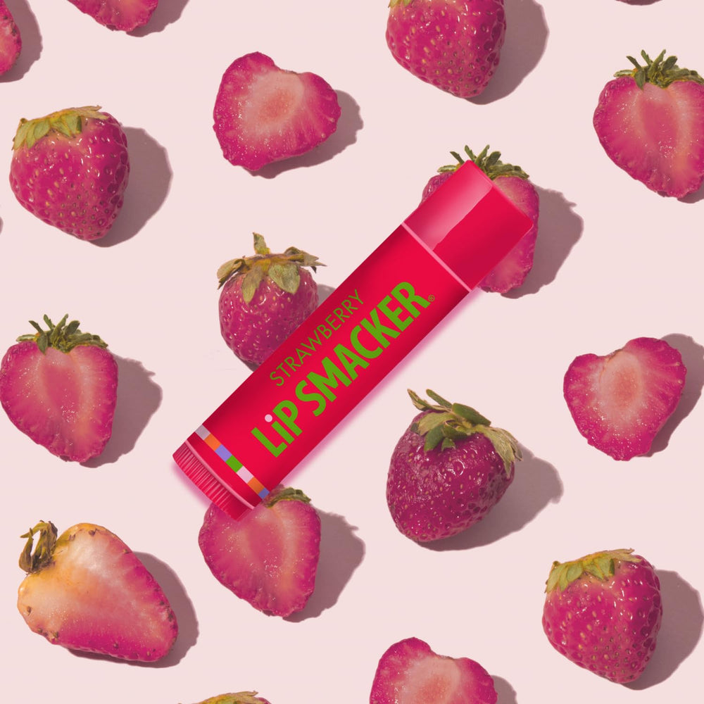 Retail-ready box showing three Lip Smacker flavors and branding.
