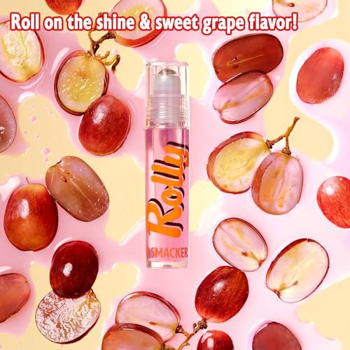 Close-up of Lip Smacker Rolly gloss applying grape-flavored refreshing shine.