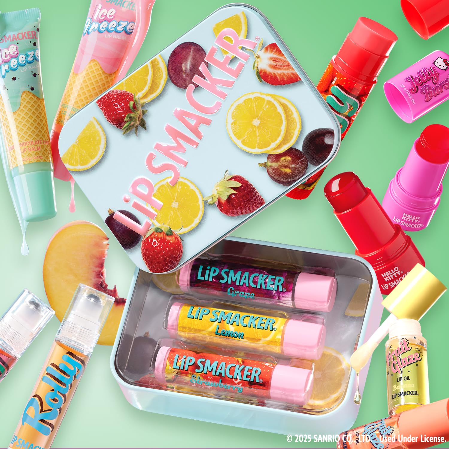 Four-flavor collection display for Lip Smacker Rolly gloss.