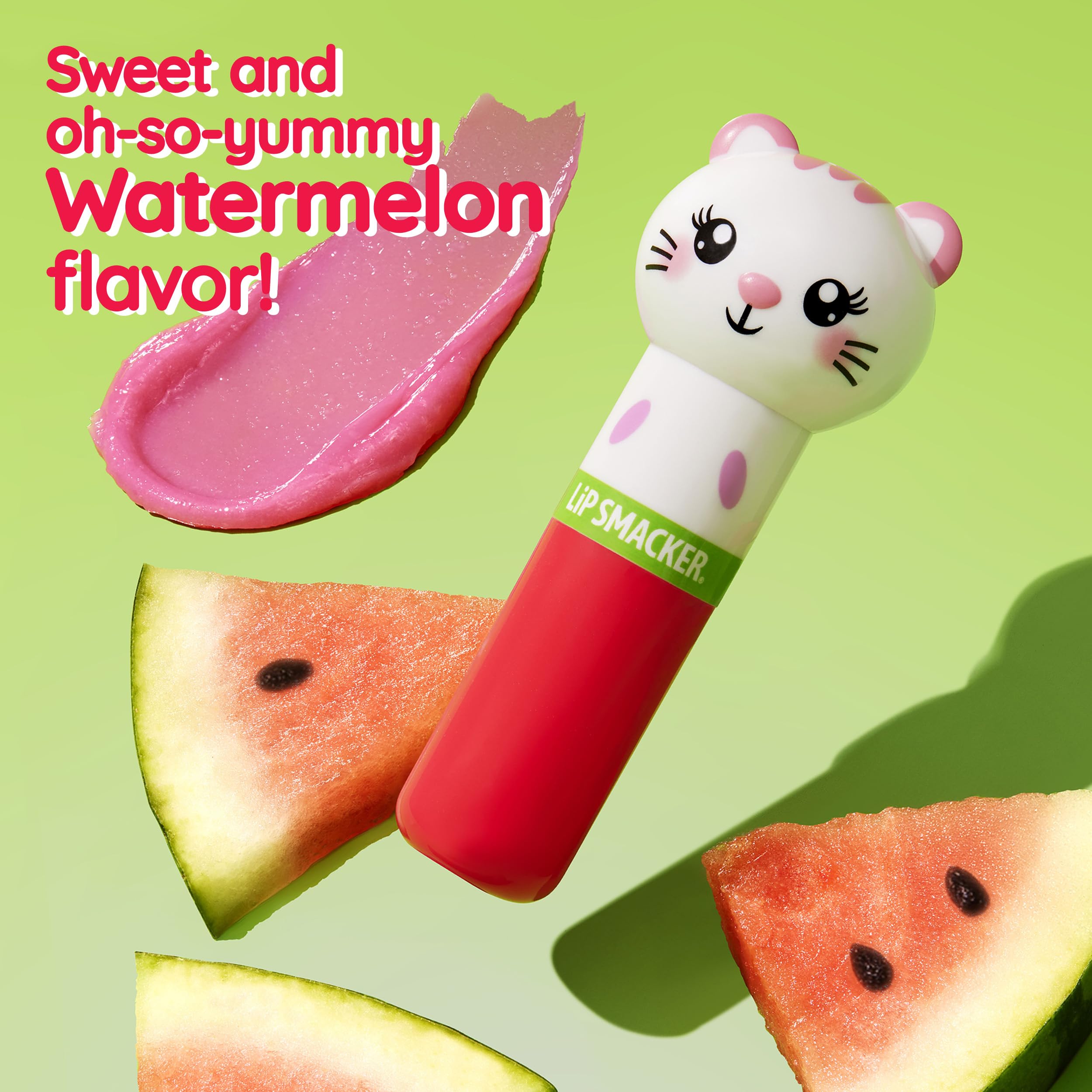 Lip Smacker watermelon flavor delivers hydrating moisture with a fruity scent.