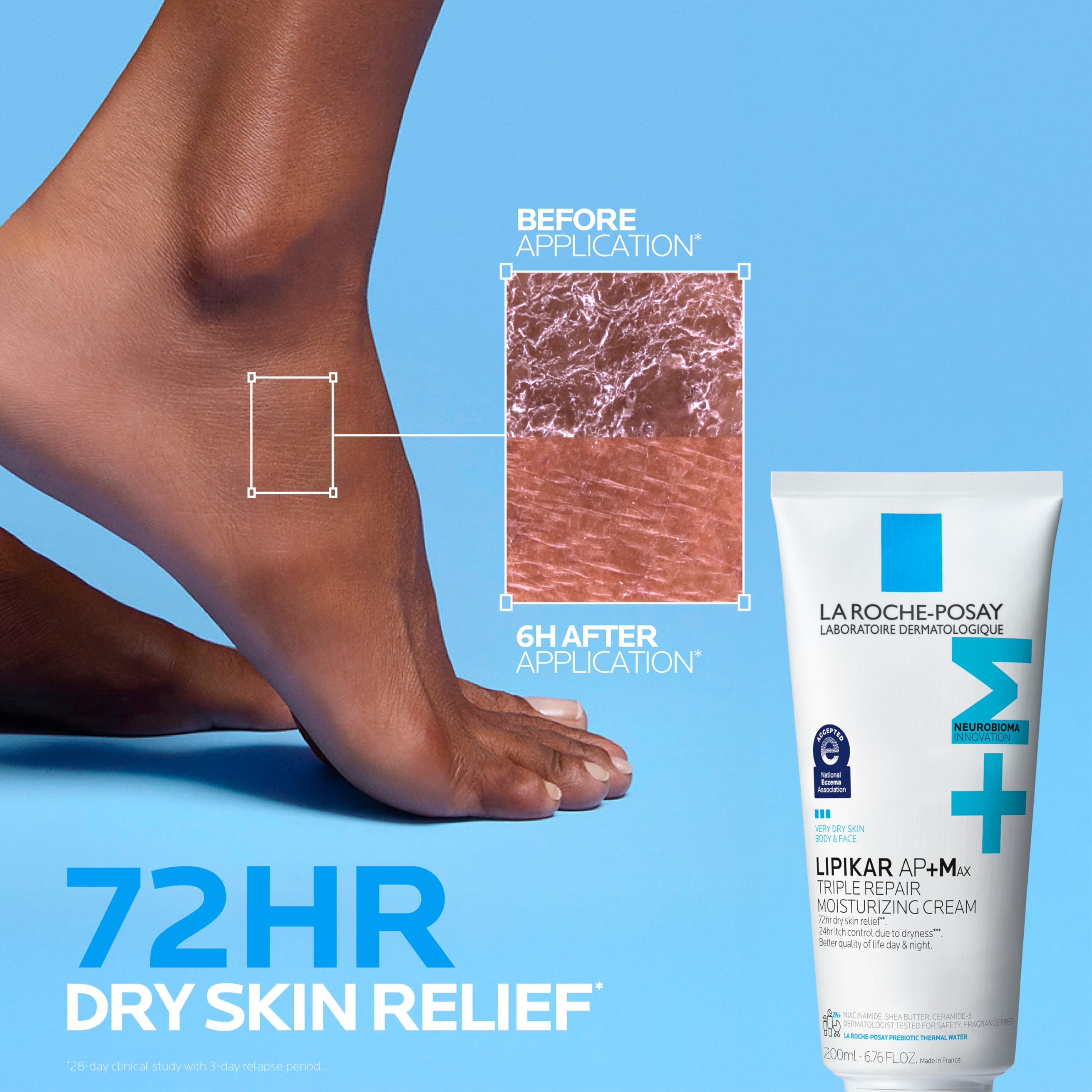 La Roche-Posay Lipikar AP+MAX barrier restoration with ceramides supports skin.