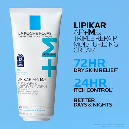 La Roche-Posay Lipikar AP+MAX cream texture close-up demonstrates rich hydration.